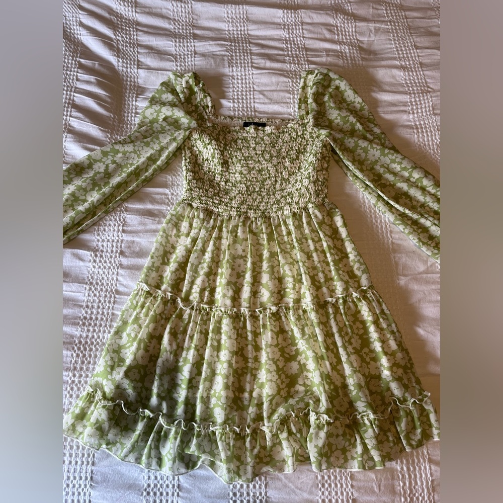 Size small green, long sleeve floral dress from Lulu’s